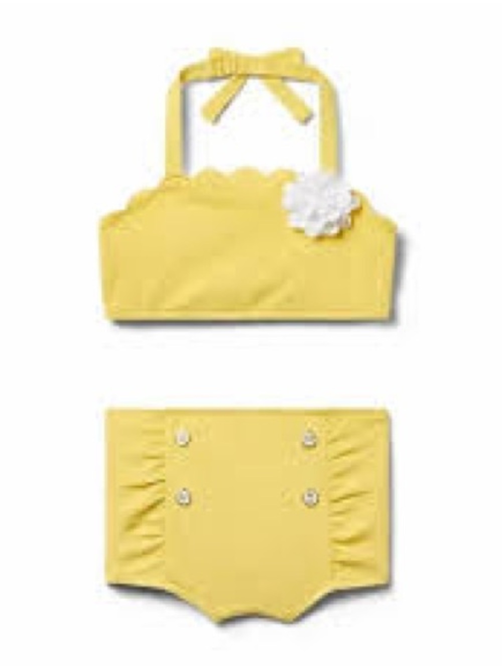 Janie and Jack Yellow Scalloped Halter Bikini with White Flower